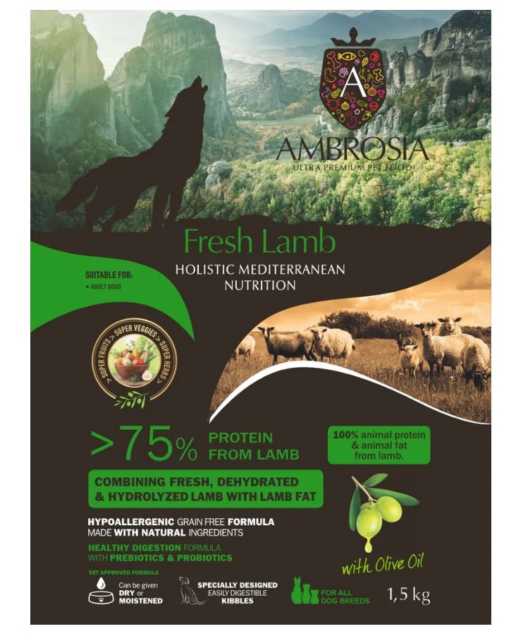 Сухой корм для взрослых собак AMBROSIA MEDITERRANEAN (ягненок)