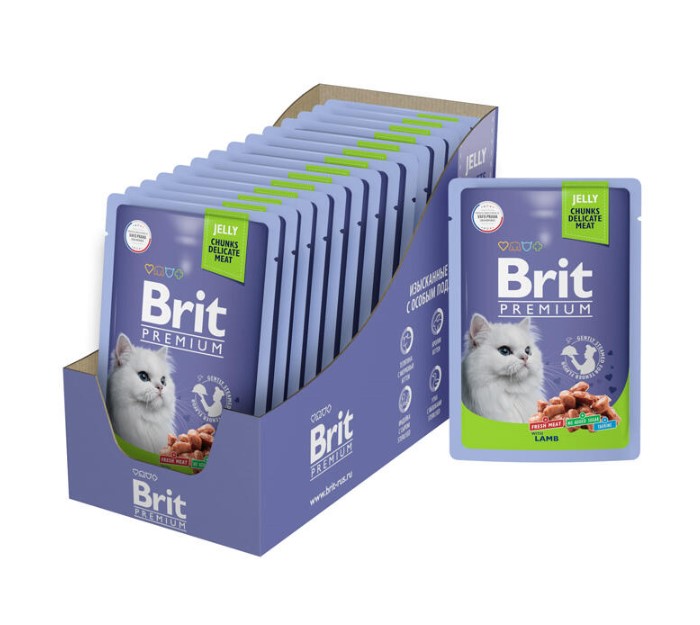 Влажный корм для кошек Brit Premium Cat (Ягненок в желе)