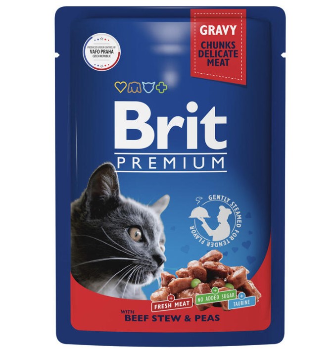Влажный корм для кошек Brit Premium (говядина и горошек)