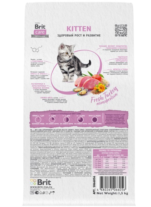 Сухой корм для котят Brit Care Cat Kitten Healthy Growth (индейка)