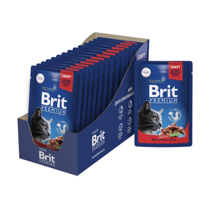 Влажный корм для кошек Brit Premium (говядина и горошек)
