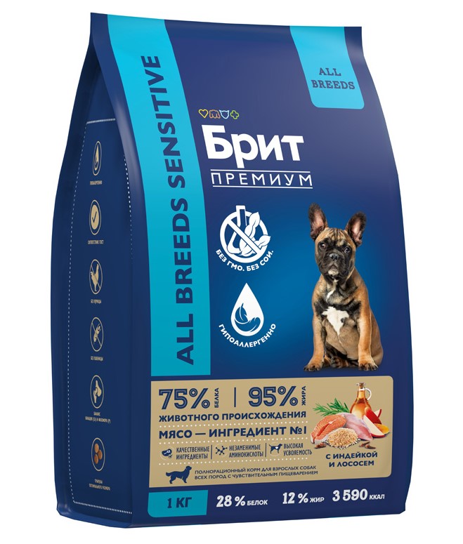 Сухой корм для собак Brit Premium Dog Adult Sensitive (лосось, индейка)