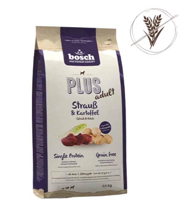 Сухой корм для собак Bosch Plus Adult (страус, картофель)
