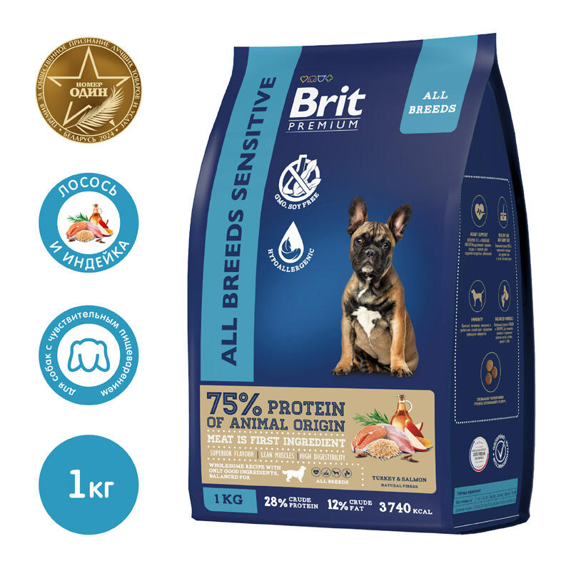 Сухой корм для собак Brit Premium Dog Adult Sensitive (лосось, индейка)