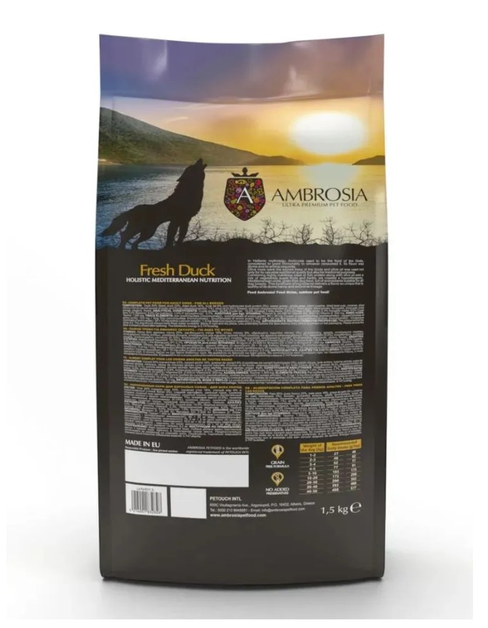 Сухой корм для взрослых собак AMBROSIA MEDITERRANEAN (утка)