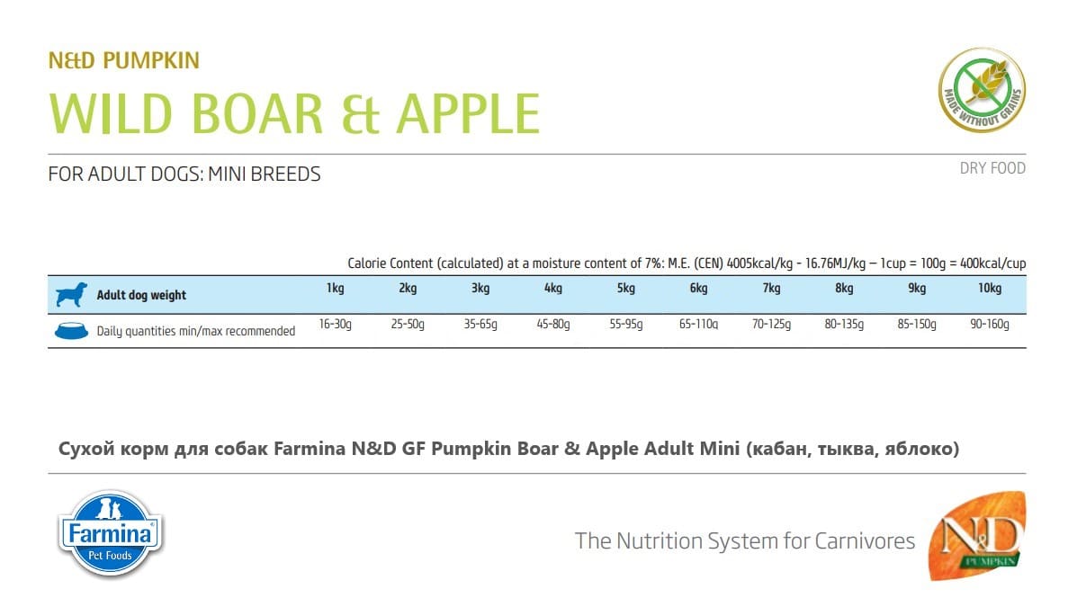 Сухой корм для собак Farmina N&D GF Pumpkin Boar & Apple Adult Mini (кабан, тыква, яблоко)