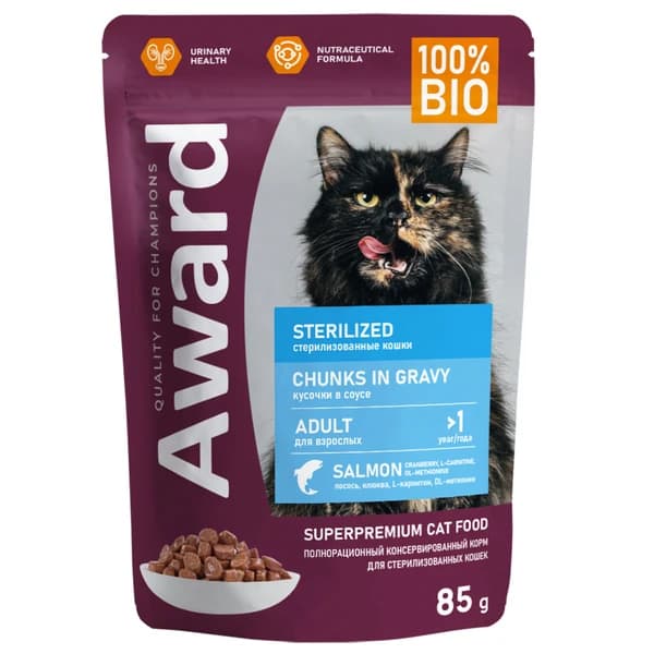 Влажный корм для кошек Award Cat Sterilized (лосось в соусе)