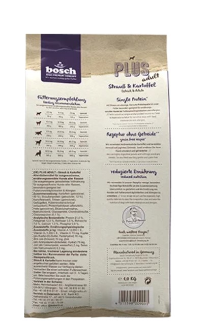 Сухой корм для собак Bosch Plus Adult (страус, картофель)