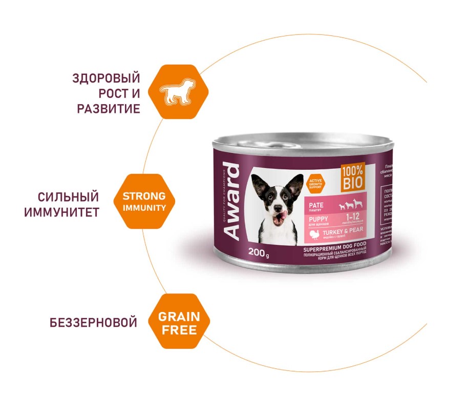 Паштет для щенков Award Puppy (индейка с грушей)