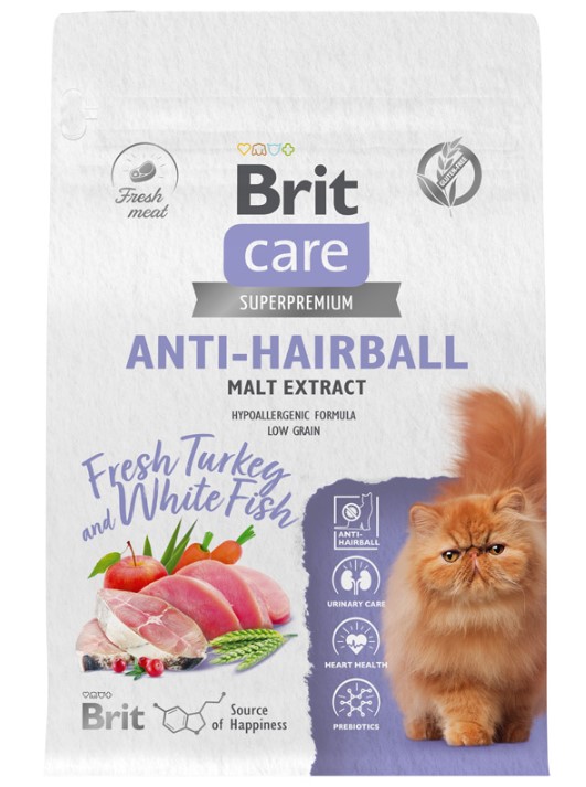 Сухой корм для кошек Brit Care Cat Anti-Hairball (рыба, индейка)