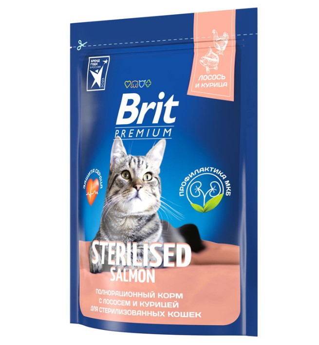 Сухой корм для кошек Brit Premium Cat Sterilised Salmon (лосось, курица)