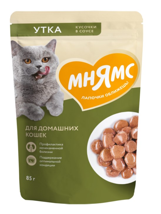 Влажный корм Мнямс Кусочки в соусе с уткой для домашних кошек