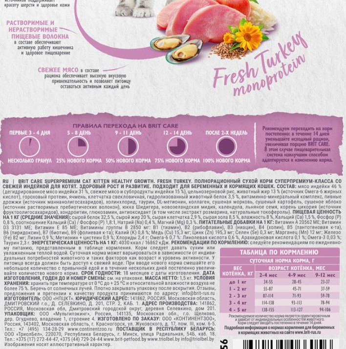 Сухой корм для котят Brit Care Cat Kitten Healthy Growth (индейка)