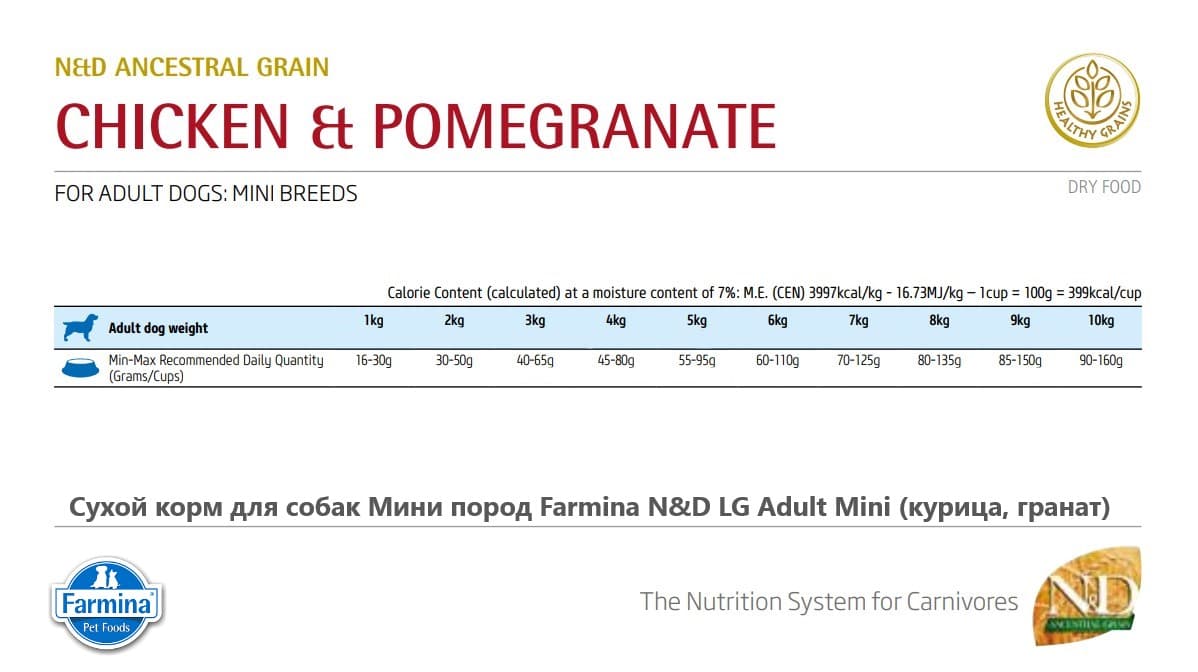 Сухой корм для собак Мини пород Farmina N&D LG Adult Mini (курица, гранат)