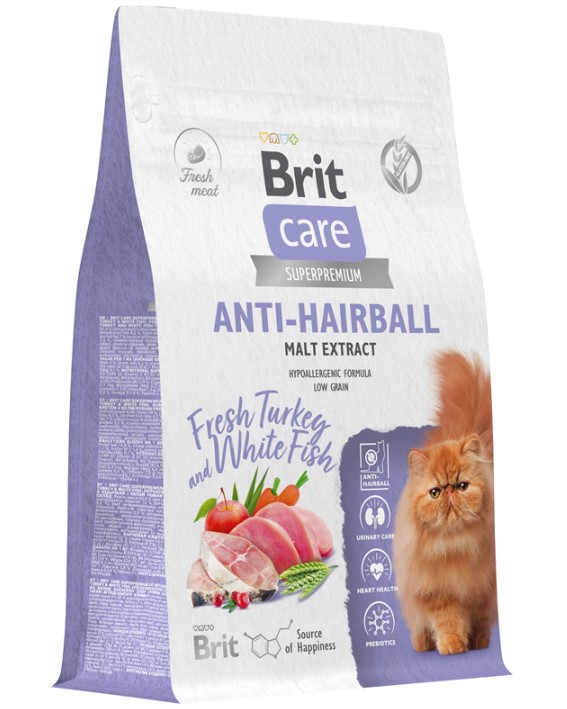 Сухой корм для кошек Brit Care Cat Anti-Hairball (рыба, индейка)