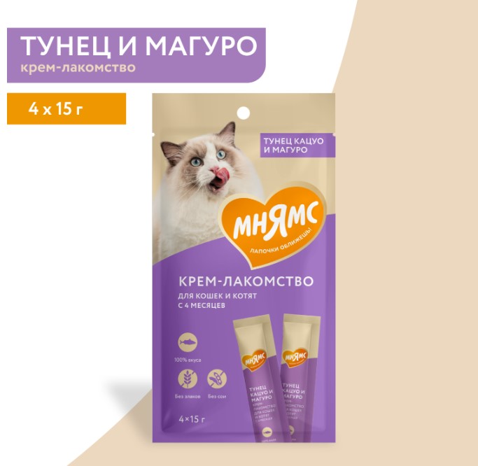 Крем-лакомство Мнямс для кошек с тунцом Кацуо и Магуро