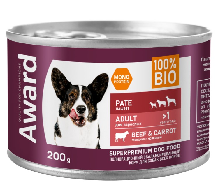 Паштет для собак Award Dog (говядина с морковью)