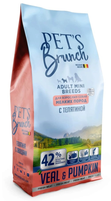 Сухой корм для собак мелких пород Pet's Brunch Adult Mini Breeds (телятина, тыква) (11 кг)