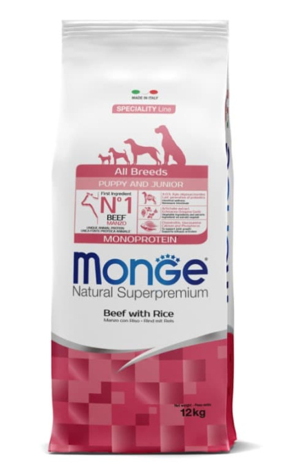 Сухой корм для щенков Monge Monoprotein Puppy & Junior All Breeds (говядина, рис) (2,5 кг)