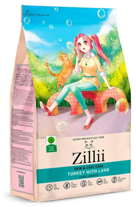 Сухой корм для кошек ZILLII Skin & Coat Care Adult Cat (индейка, ягненок) (400 гр)