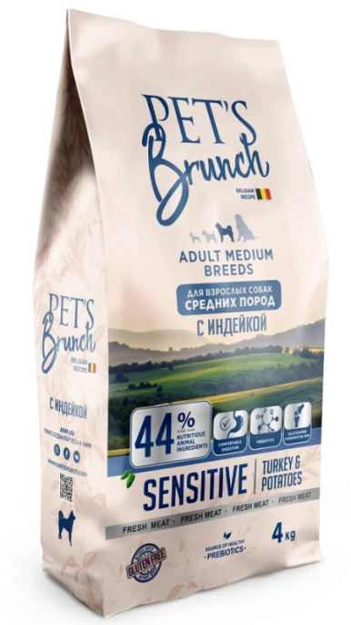 Сухой корм для собак средних пород Pet's Brunch Adult Medium Breeds (индейка, картофель) (4 кг)