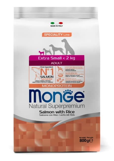 Сухой корм для собак Monge Dog Monoprotein Extra Small Adult (лосось, рис) (800 гр.)
