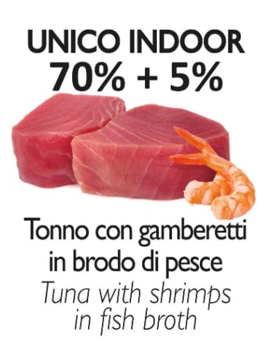 Консервы для кошек Unica Natura UNICO INDOOR Филе тунца с креветками (70 гр)