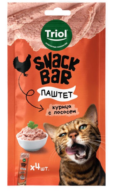 Лакомства Triol, Паштет для кошек из курицы с лососем SNACK BAR (40 гр.)