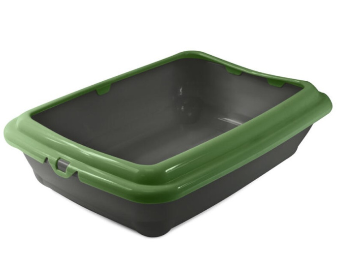 Туалет для кошек с бортом Gamma Штиль 455х350х125 мм (серый/оливковый)