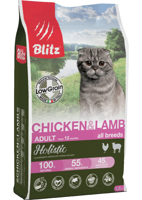 Сухой корм для кошек Blitz Holistic Cat All Breeds (курица, ягненок) (400 гр.)