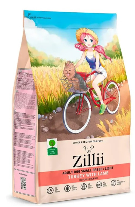 Сухой корм для собак мелких пород ZILLII Light Small Adult Dog (индейка, ягненок) (800 гр)