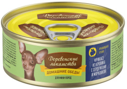 Консервы для собак Деревенские лакомства Домашние обеды фрикасе из кролика с сердечками и морковь