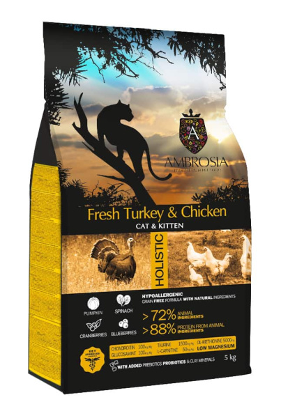 Сухой корм для котят Ambrosia Grain Free Kitten (курица, индейка) (1,5 кг)