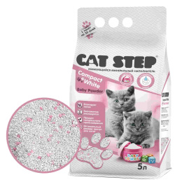 Наполнитель комкующийся минеральный белый для котят CAT STEP Compact White Baby Powder 5 л