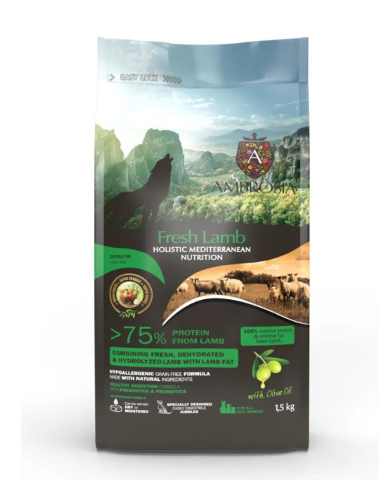 Сухой корм для взрослых собак AMBROSIA MEDITERRANEAN (ягненок) (1,5 кг)