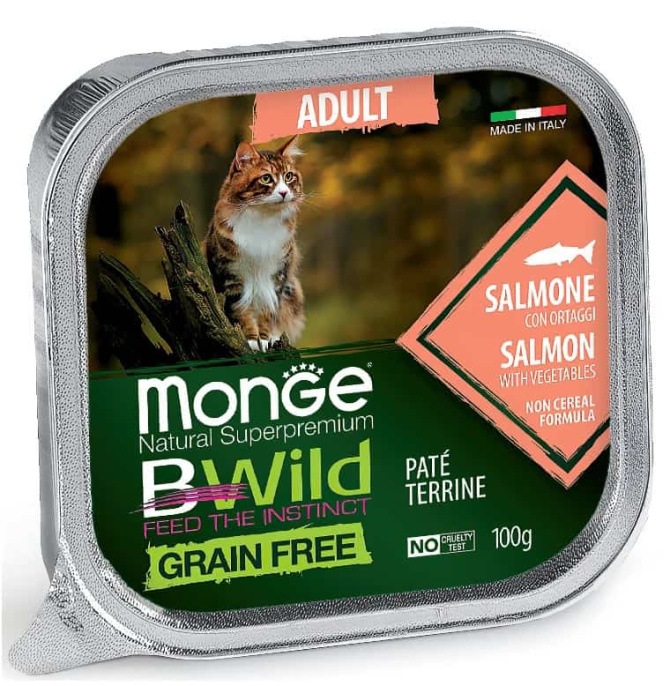 Паштет для кошек Monge Cat BWild Grain Free Codfish (лосось, овощи) (100 гр.)