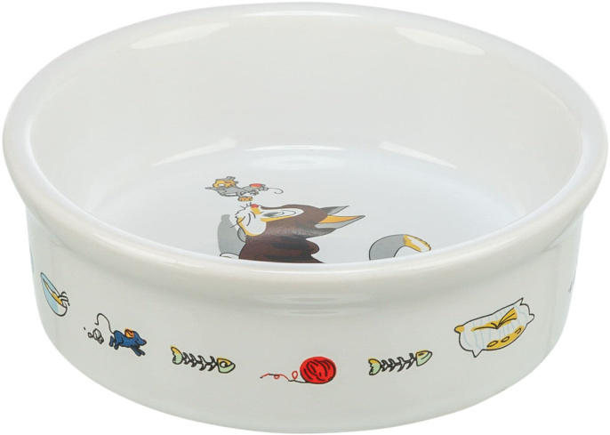 Trixie Миска керамическая для кошек с изображением Кот и мышонок (0,2л/диам.12см)
