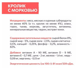 Влажный корм для кошек Sirius Adult Cat (кролик, морковь) 