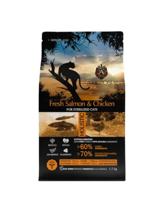 Сухой корм для кошек Ambrosia Grain Free Sterilized Cat (курица, лосось) (1.5 кг)