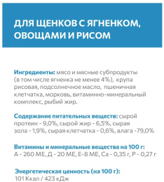 Влажный корм для щенков Sirius Puppy (ягненок, овощи, рис)