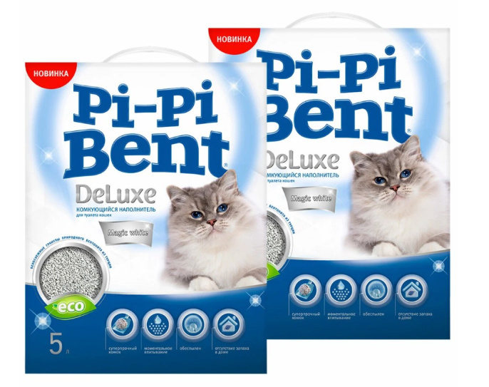 Наполнитель бентонитовый Pi-Pi-Bent Deluxe Magic White (без запаха) (5 л)