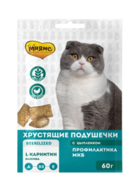 Лакомство Мнямс Хрустящие подушечки для стерилизованных кошек с цыпленком и клюквой Профилактика МКБ