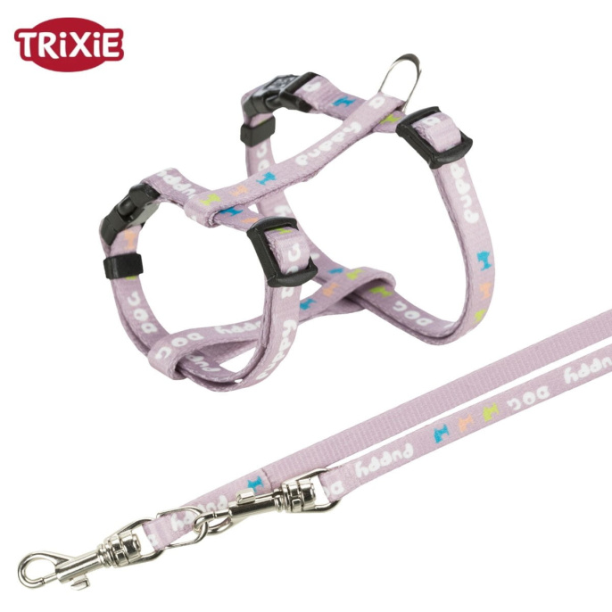 Шлея с поводком для щенков TRIXIE Junior (светло-сиреневый) (S-M 23-34 см/8 мм)