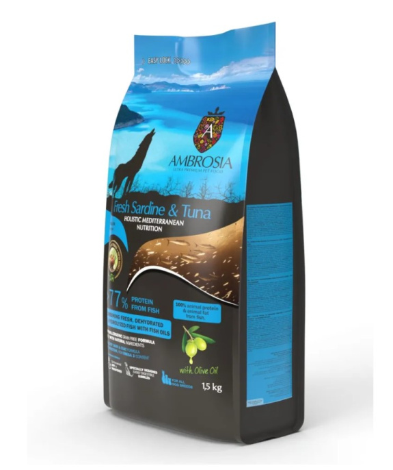 Сухой корм для взрослых собак AMBROSIA MEDITERRANEAN (сардина, тунец) (1,5 кг)