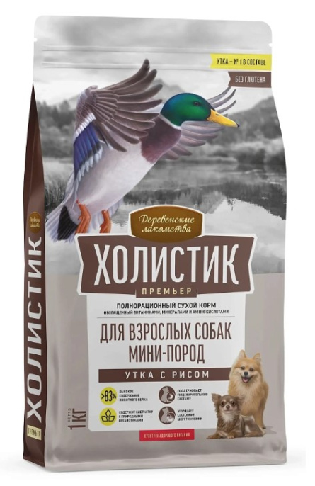 Сухой корм для собак Деревенские лакомства Холистик Премьер Mini Adult Dog (утка, рис) (1 кг)