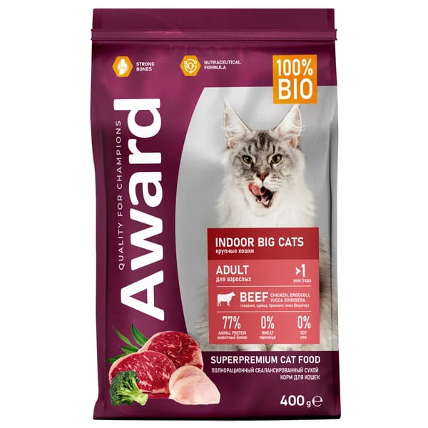 Сухой корм для кошек Award Indoor Big Cats (говядина, курица) (400 гр.)