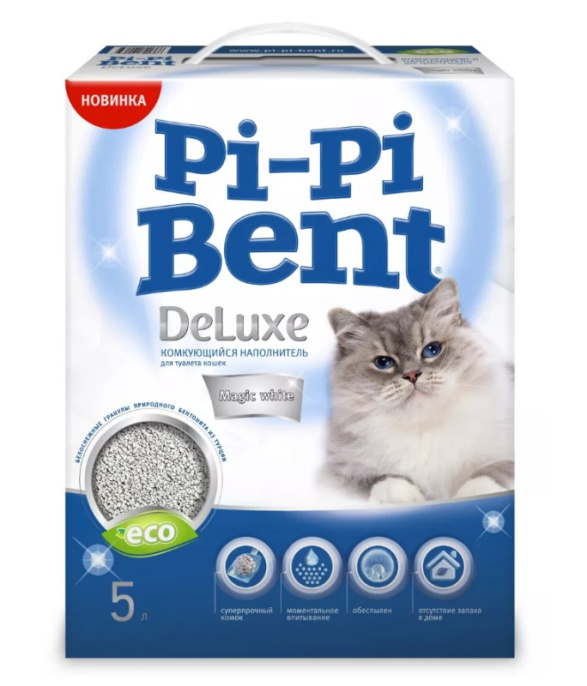 Наполнитель бентонитовый Pi-Pi-Bent Deluxe Magic White (без запаха) (5 л)