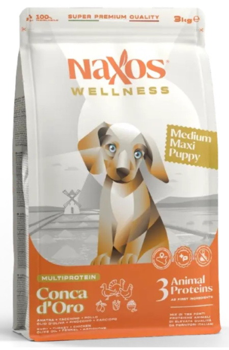 Сухой корм для щенков средних и крупных пород Adragna Naxos Wellness Puppy Medium Maxi (утка, курица (3 кг)