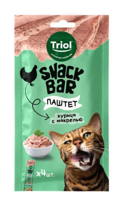 Лакомства Triol, Паштет для кошек из курицы с макрелью, SNACK BAR (40 гр.)