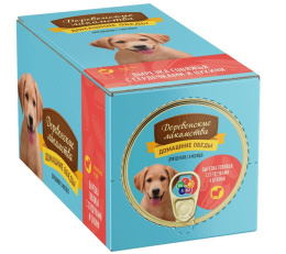 Консервы для щенков Деревенские лакомства "Домашние обеды" вырезка говяжья с сердечками и цукини